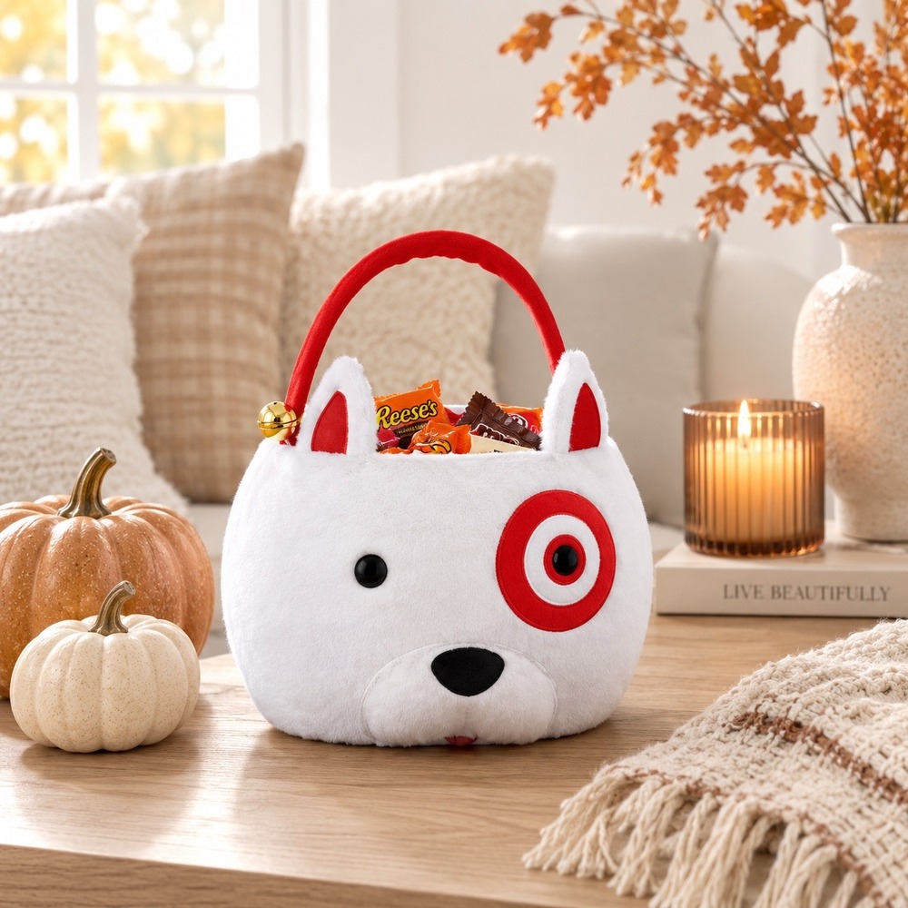 Hyde & EEK Target Bullseye Dog Halloween Plush Trick or Treat Pail Basket 12in